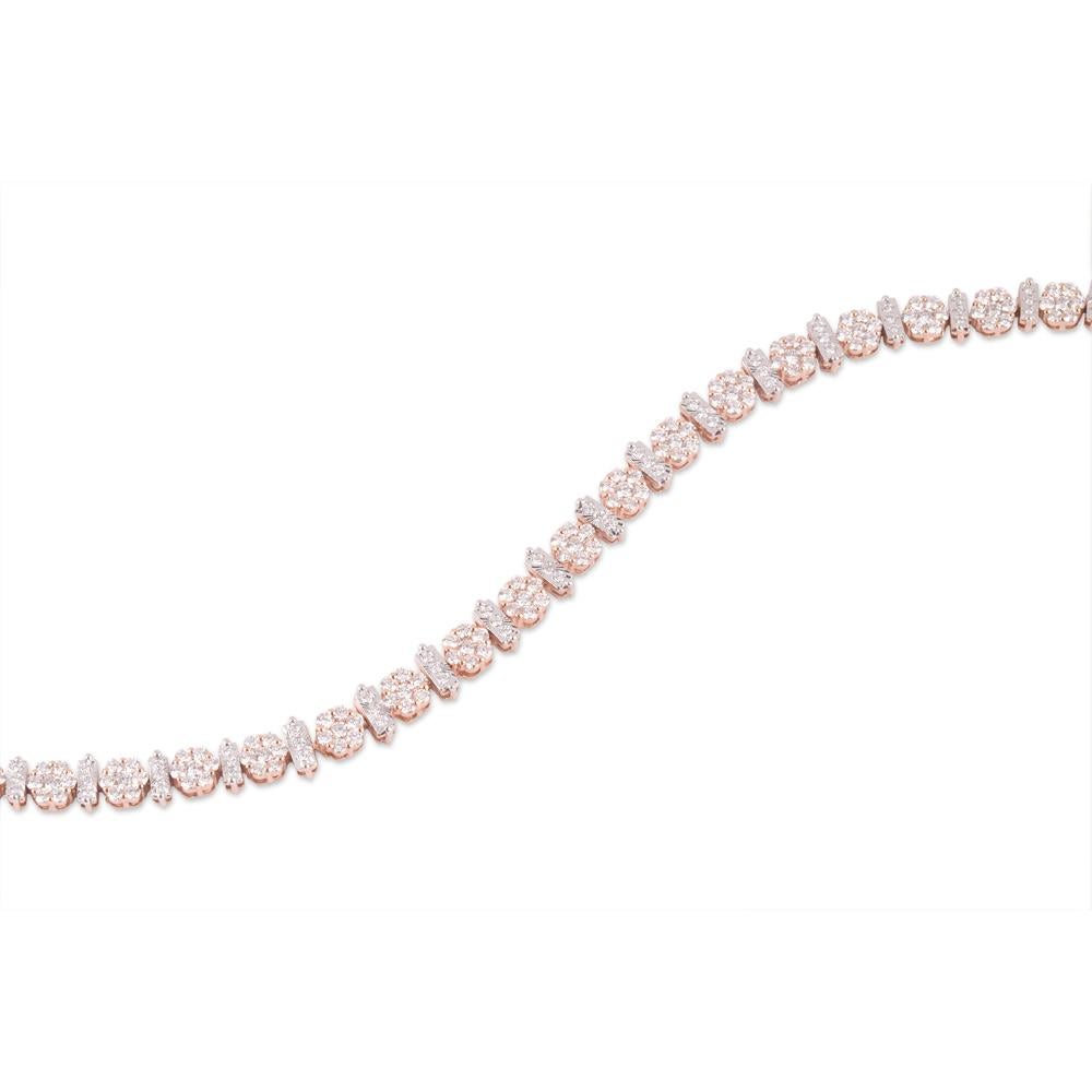 Crafted in 12.86 grams of 14-karat Rose Gold, contains 210 Stones of Round Diamonds with a total of 3.72-Carats in F-G Color and VS-SI Clarity.

CONTEMPORARY AND TIMELESS ESSENCE: Crafted in 14-karat/18-karat with 100% natural diamond and designed