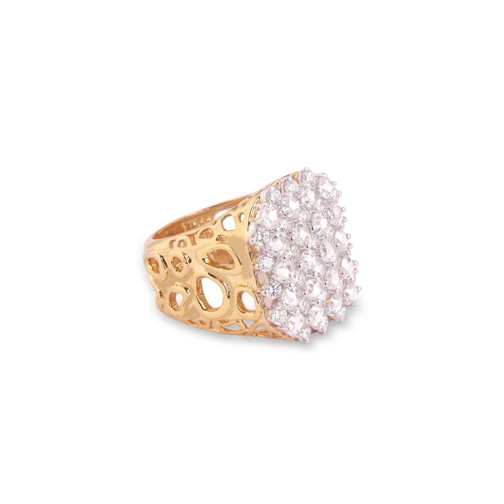 Contemporary IGI Certified 18K Gold 5.6ct Natural Diamond Rose-Cut F-VVS Designer Bold Ring For Sale