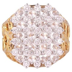 IGI Certified 18K Gold 5.6ct Natural Diamond Rose-Cut F-VVS Designer Bold Ring