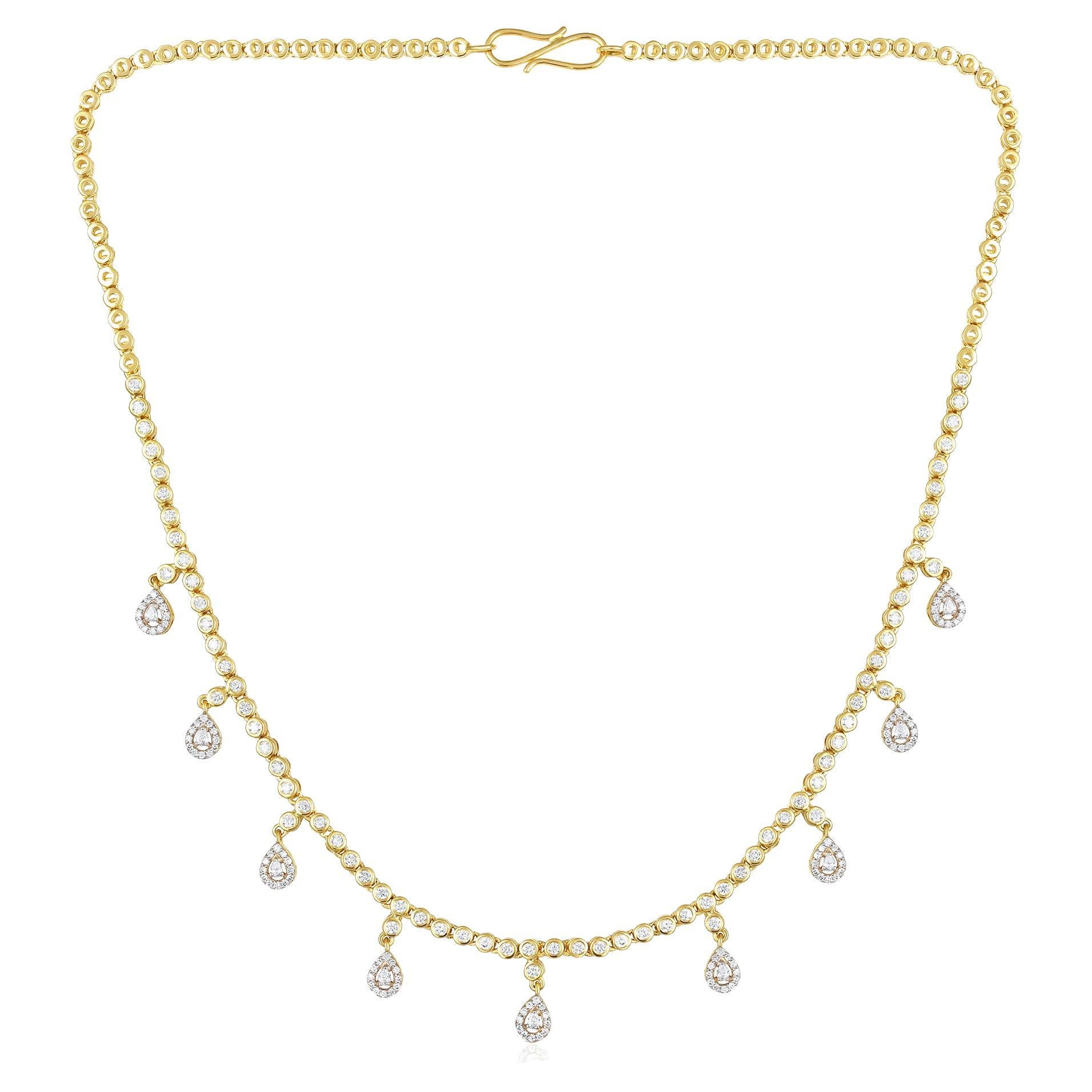 Designer 2.5ct Natural Diamond Pear 10K Gold Queen Wedding Fringe Necklace For Sale