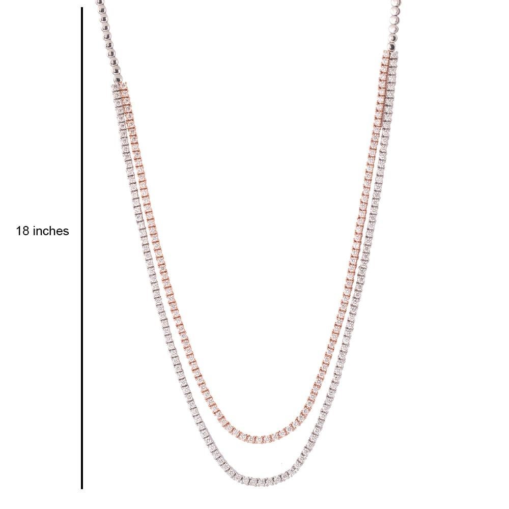 GSI-zertifizierte 18 Karat Gold 6.3 Karat natürliche Diamant F-VVS 2-lagige Stapel-Tennis-Halskette (Zeitgenössisch) im Angebot