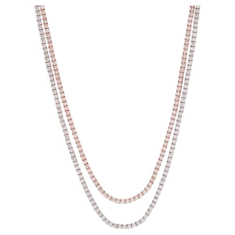 GSI-zertifizierte 18 Karat Gold 6.3 Karat natürliche Diamant F-VVS 2-lagige Stapel-Tennis-Halskette im Angebot