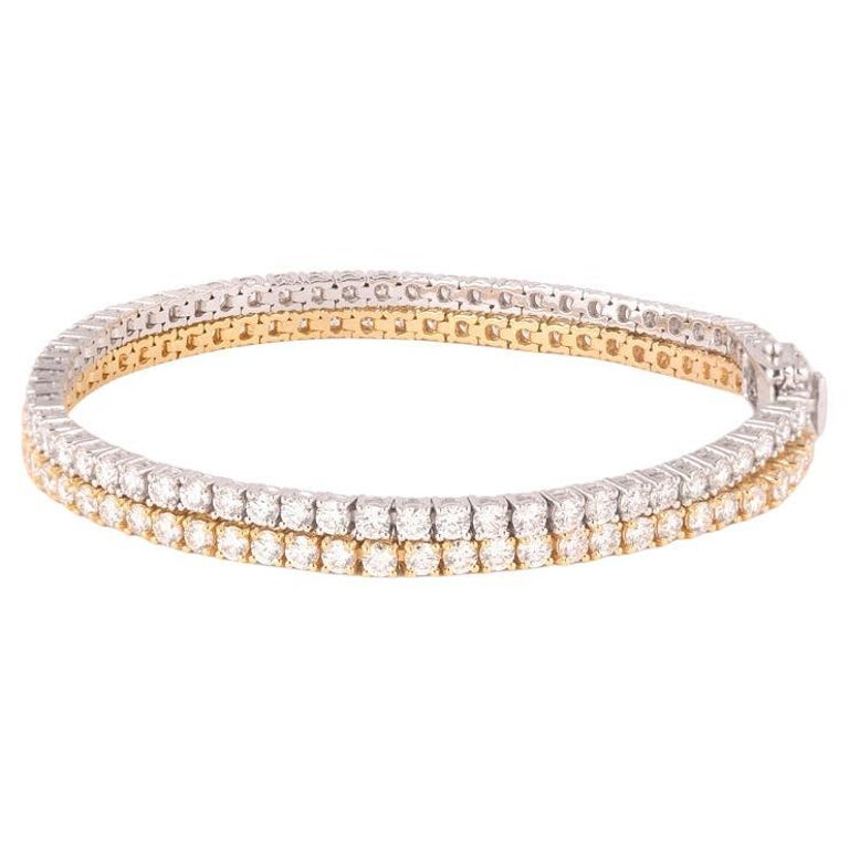 Gleamire 8 Carat Certified Natural Diamond 18K White Yellow Gold Tennis Bracelet For Sale at 1stDibs