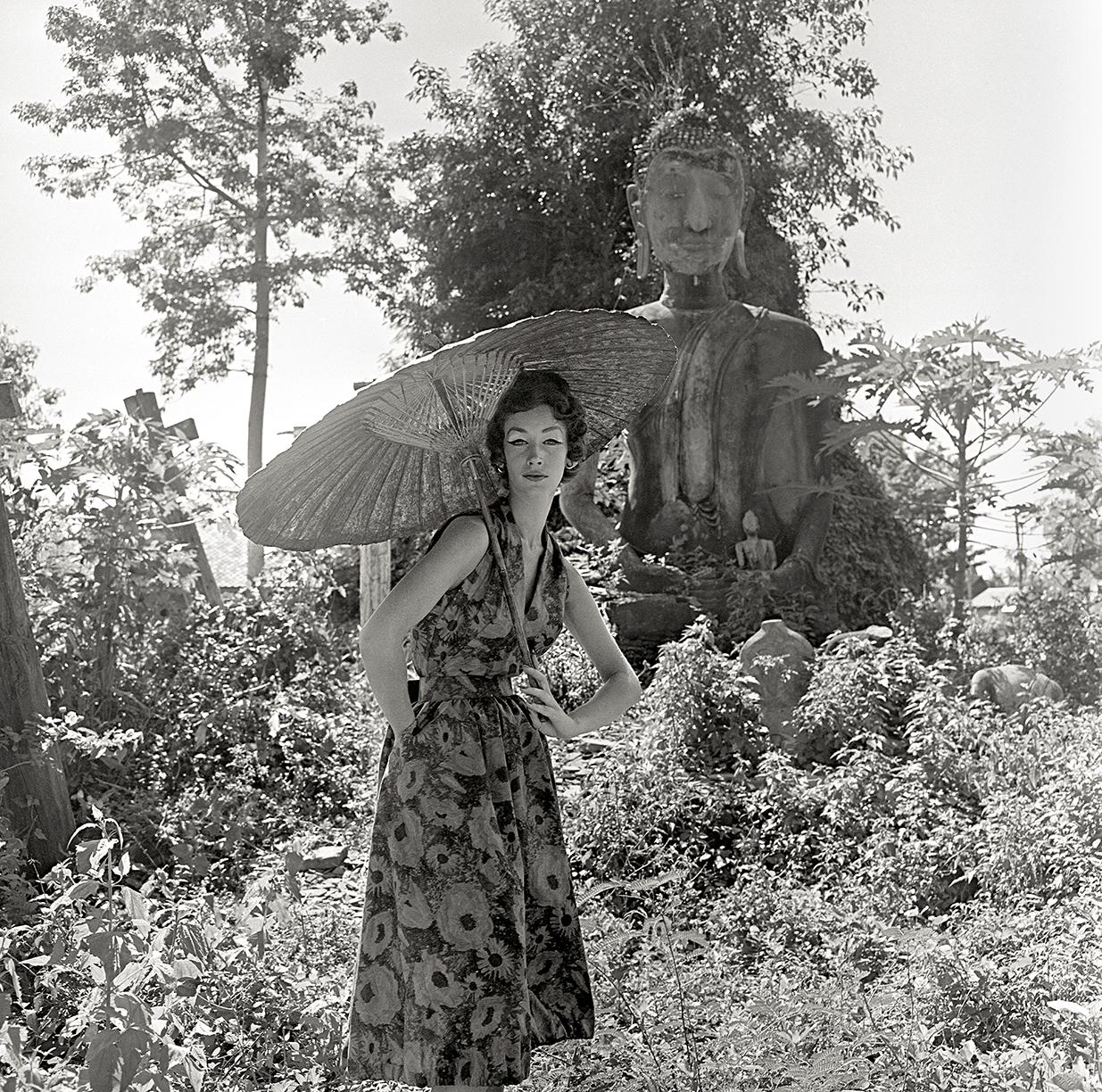Selected from the Derujinsky: Around The World Portfolio, shot in The Garden Of Buddhas, Aythutthaya in Thailand, for Harper's Bazaar

Artist: Gleb Derujinsky

Title: Garden Of Buddhas

Year: 1957

Estate Edition: signed, stamped and numbered on