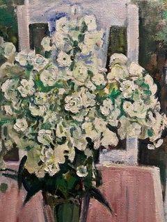 „Weiße Blumen“, Öl auf Leinwand, Öl cm. 54 x 49 1990 Weiß, rosa, grün, weiß