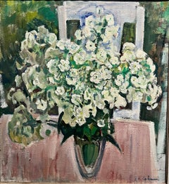 " White Flowers " Oil on canvas  cm. 54 x 49 1990  white, pink , green 