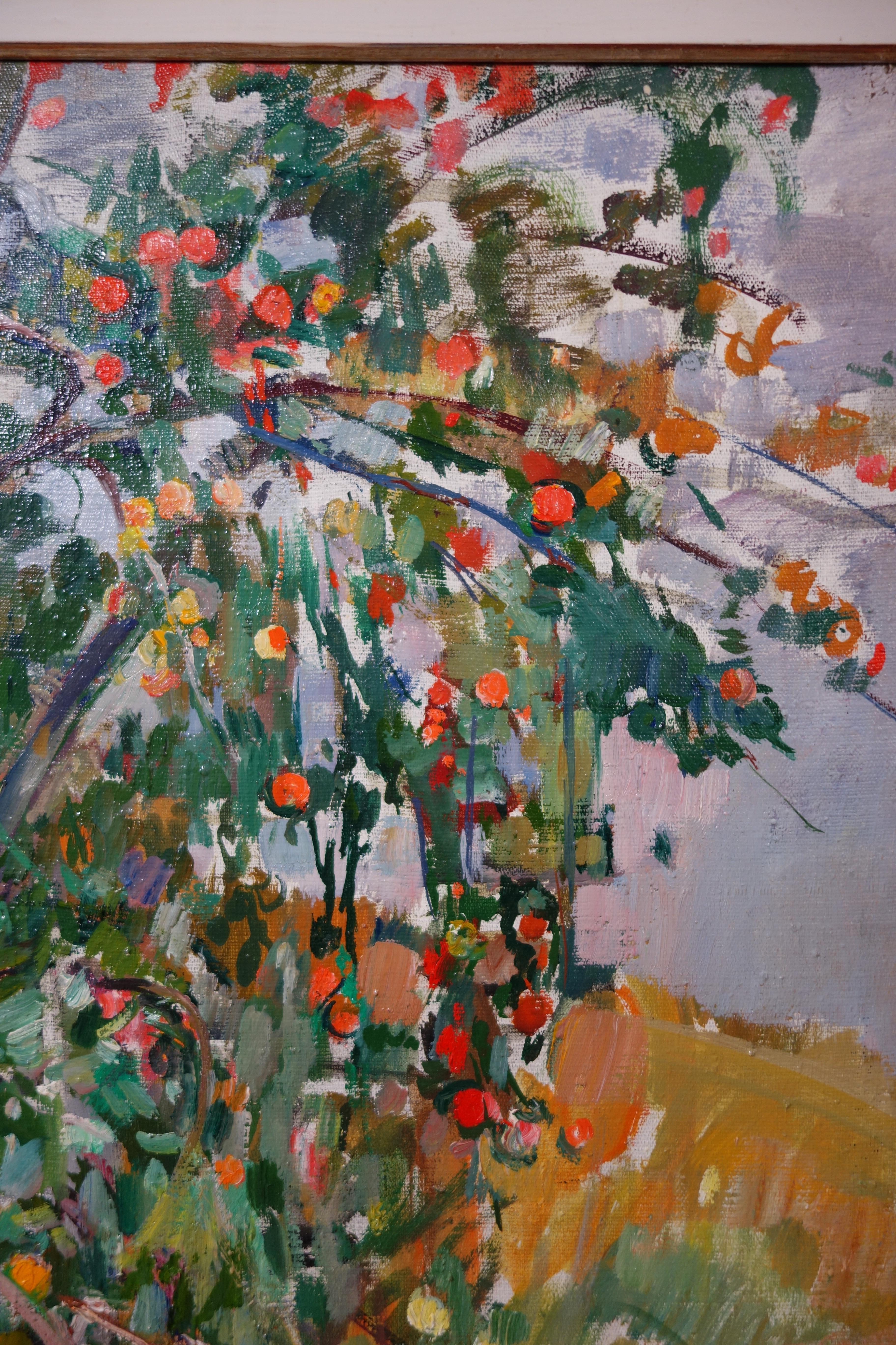 „ Apple tree“, Ölgemälde, cm. 67 x 72, 1980 – Painting von Gleb Savinov