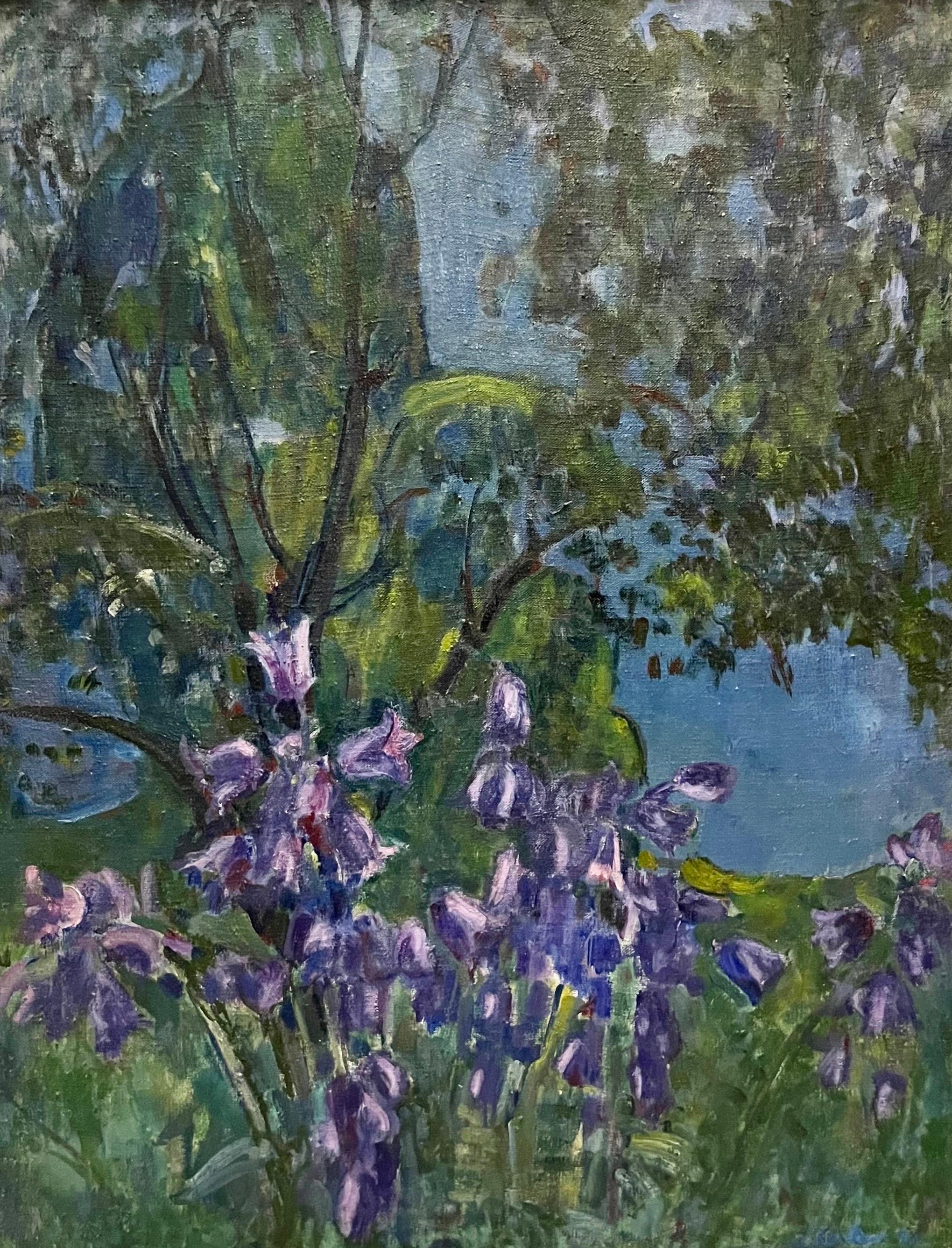 Still-Life Painting de Gleb Savinov - "Campanillas en el jardín - Noches blancas" Óleo cm. 80 x 100