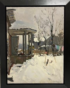 Dacha in winter oil cm. 61 x 80 1980 skis  white  snow