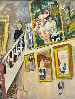 Retro "Interior with little girl" Oil  cm. 64 x 81  1977