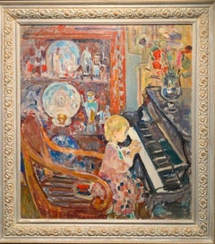 "Little girl at the piano"children, piano, music, cm. 72 x 82