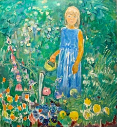 "Little girl in the garden" Flowers, garden, children,  80 x 90