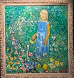 "Little girl in the garden" Flowers, garden, children,  80 x 90