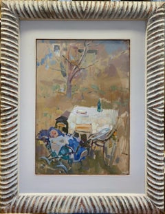 "Newborn in the garden" Child, Garden Oil cm.34 x 49 1974
