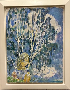 "Polja"  Girl, Blue, Light Blue, Spring, child    Oli   cm. 60 x 80 