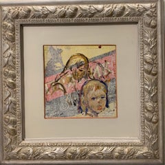 "Portrait de petite fille" Huile cm. 20 x 20 enfants, rose, Russie