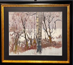 « Winter in the wood », blanc, hiver, bois, huile de 54 x 45 cm 