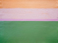 Soft Horizon, pittura astratta contemporanea di paesaggio in verde e rosa pastello