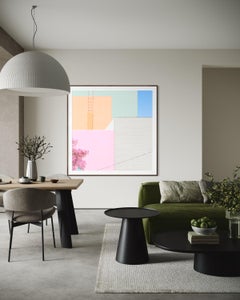 Centro de la ciudad, abstracto minimalista, color pastel, impresión artística de fotografía de palmeras