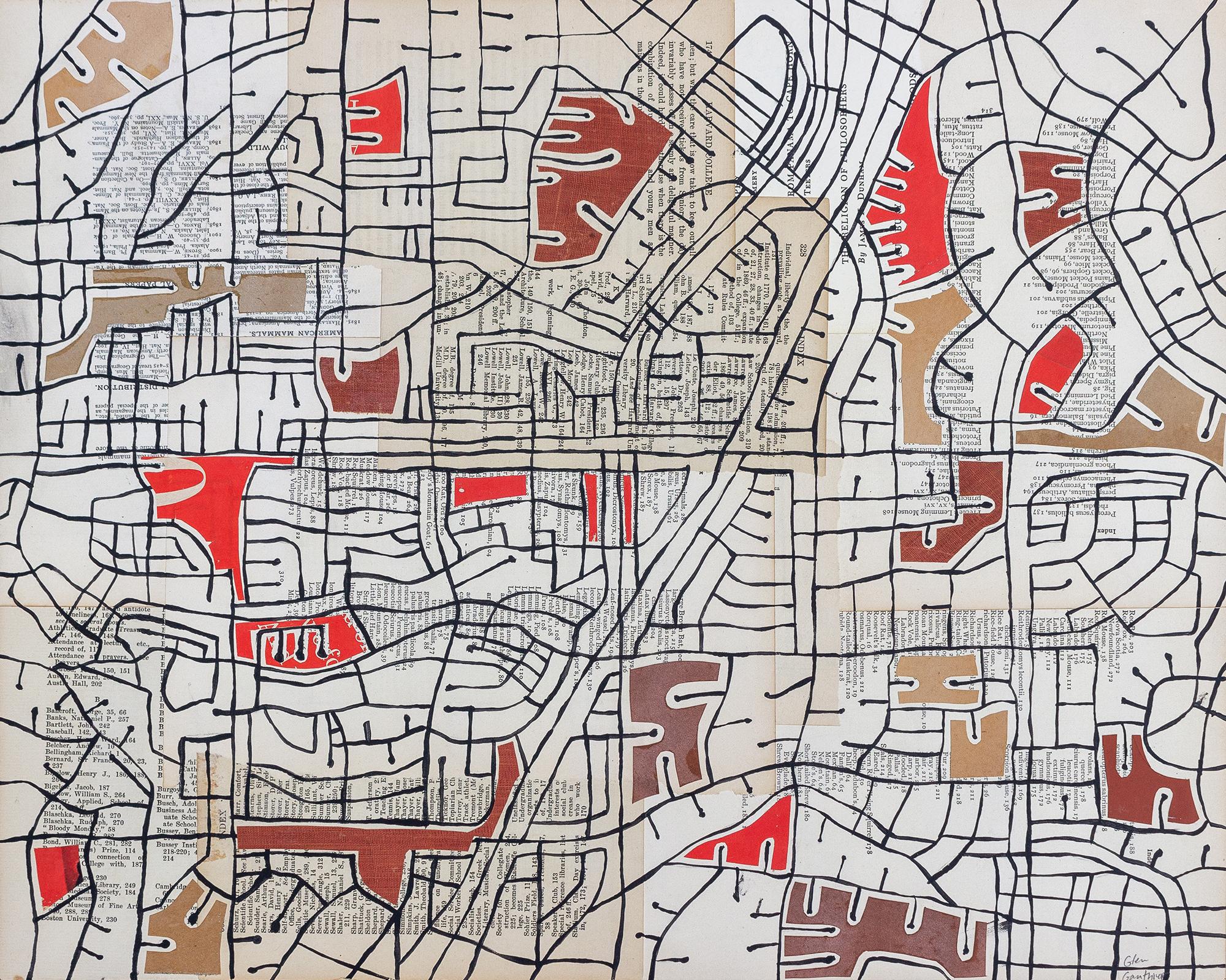 Glen Gauthier "Modular" handcut paper collage, acrylic on wood wall