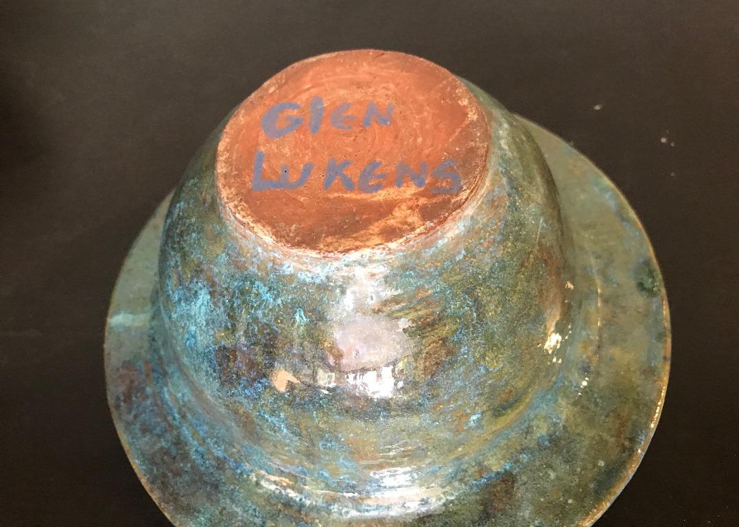 Hand-Crafted Glen Lukens Signed Mid-Century Modern Glazed Ceramic California Pottery Bowl For Sale