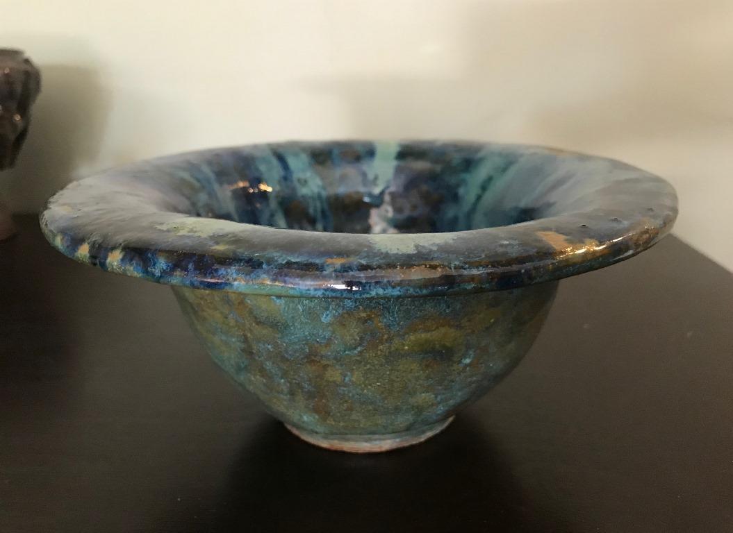 20th Century Glen Lukens Signed Mid-Century Modern Glazed Ceramic California Pottery Bowl For Sale