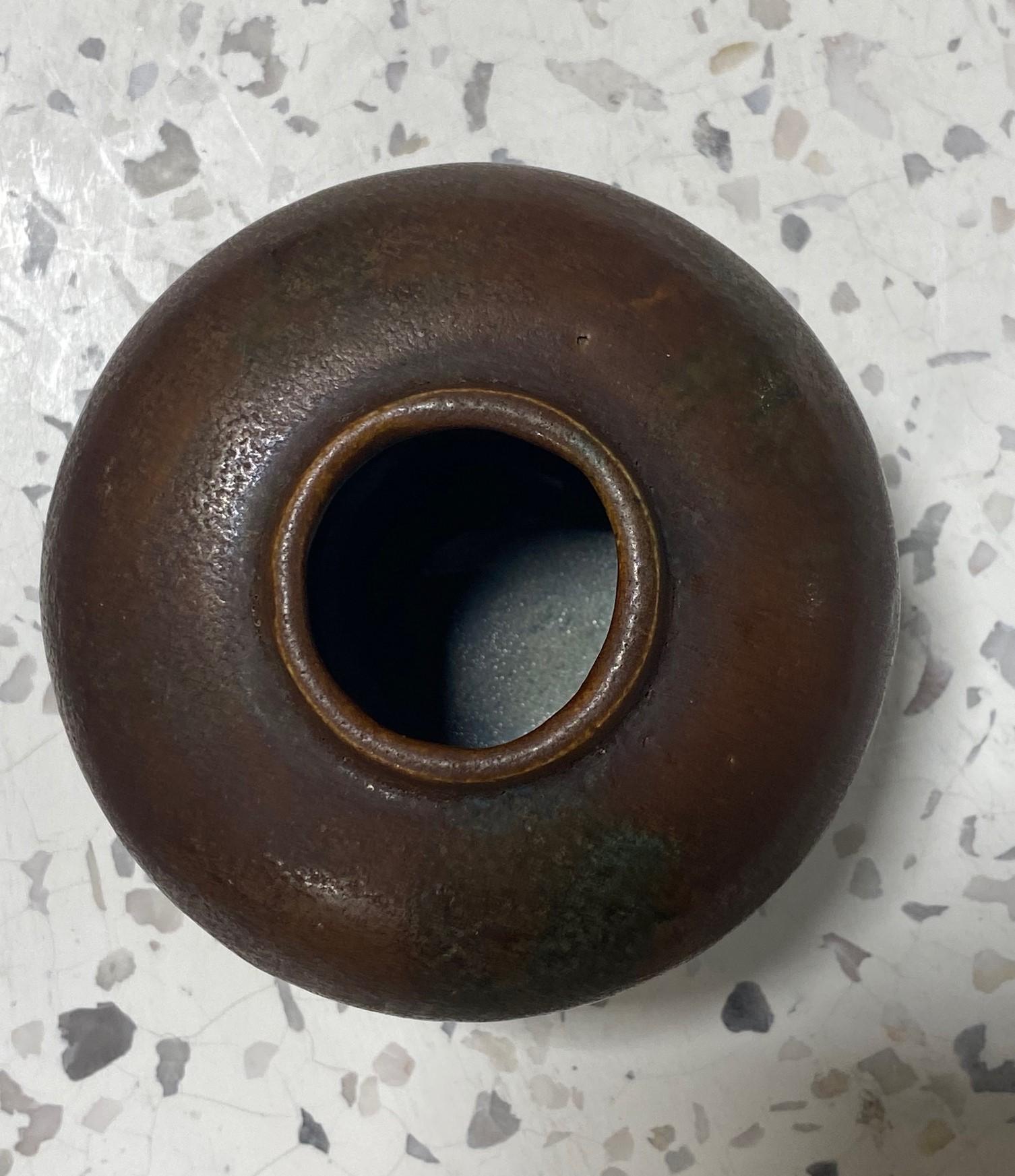 Earthenware Glen Lukens Signed Early Midcentury Glazed California Pottery Weed Pot Vase For Sale