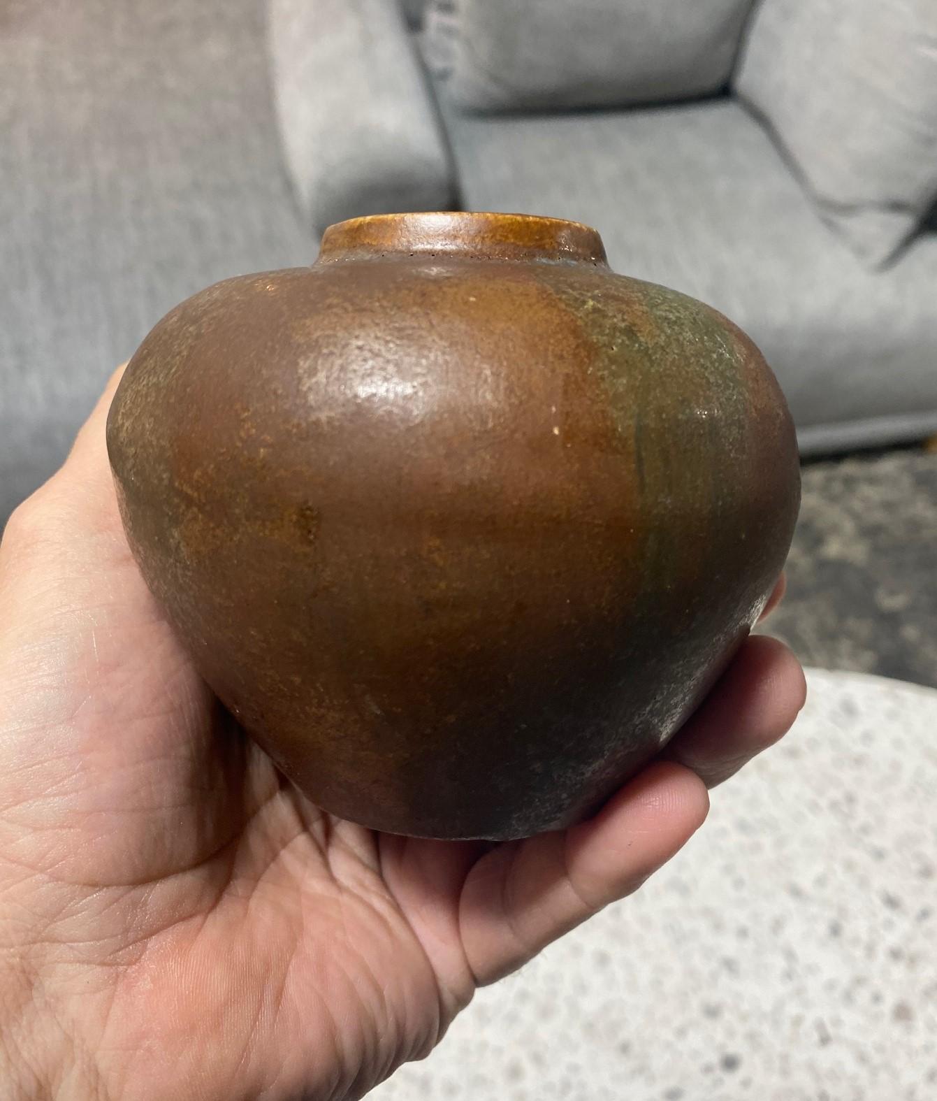 Glen Lukens Signed Early Midcentury Glazed California Pottery Weed Pot Vase For Sale 9