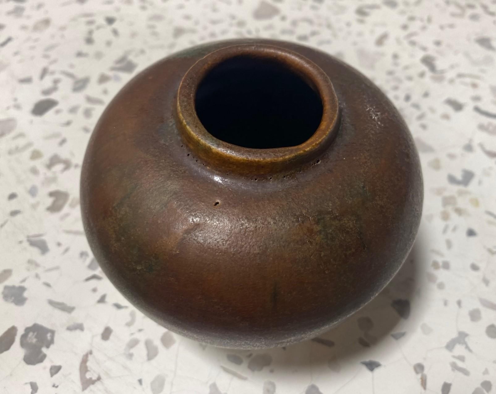 American Glen Lukens Signed Early Midcentury Glazed California Pottery Weed Pot Vase For Sale