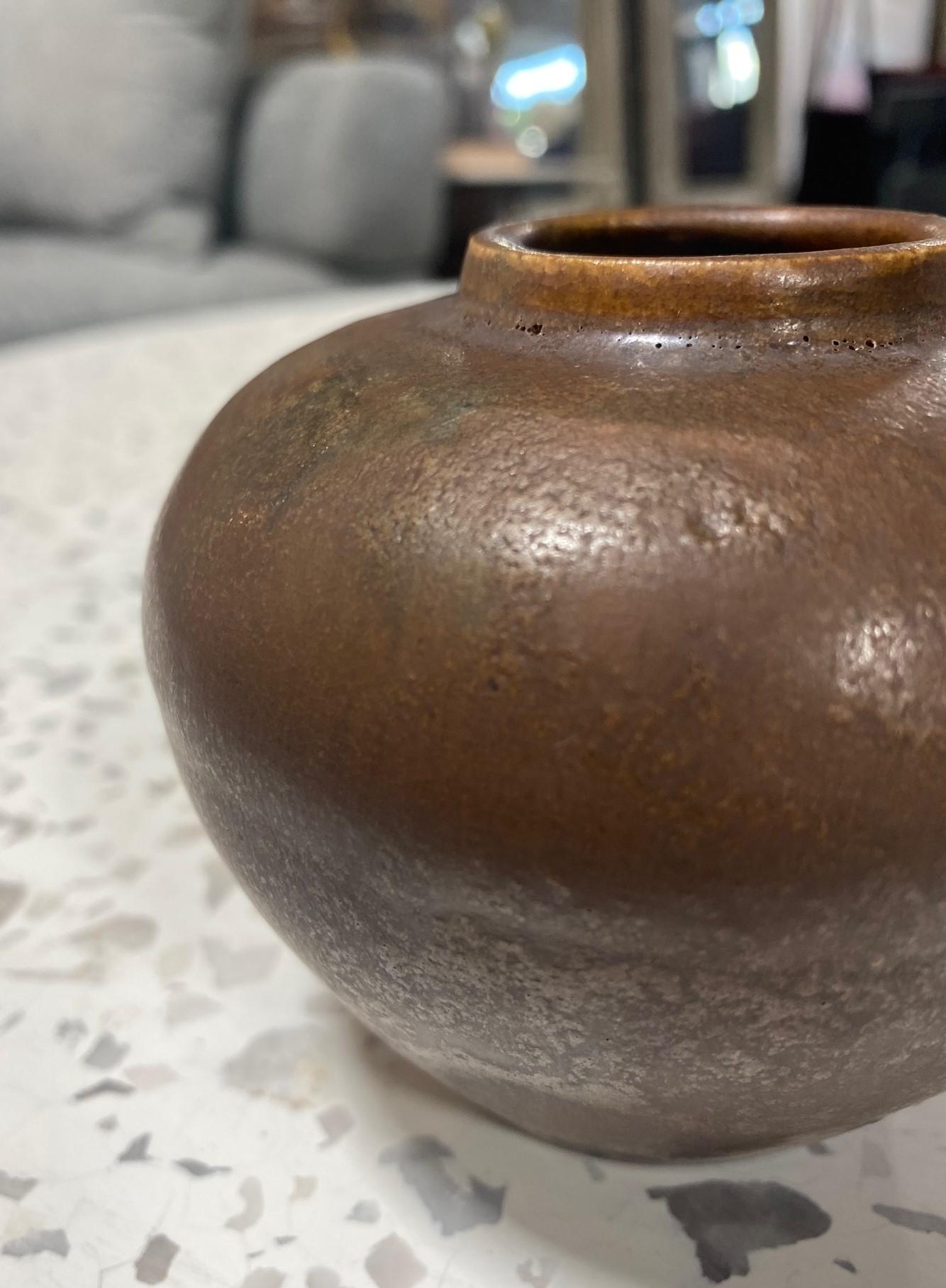 Glen Lukens Signed Early Midcentury Glazed California Pottery Weed Pot Vase In Good Condition For Sale In Studio City, CA