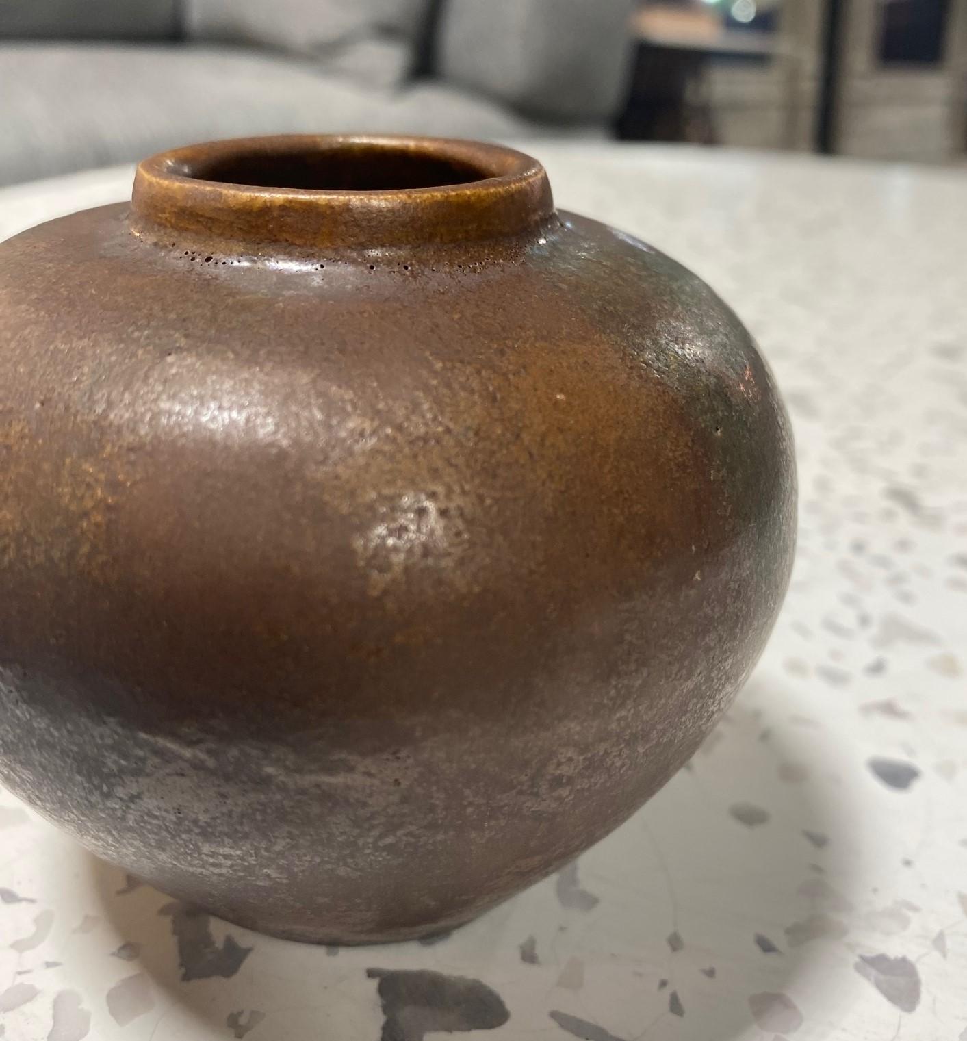 Early 20th Century Glen Lukens Signed Early Midcentury Glazed California Pottery Weed Pot Vase For Sale
