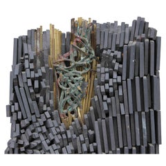 Vertical Organic Metal & Slate Modern Abstract Mixed Media Wall Sculpture