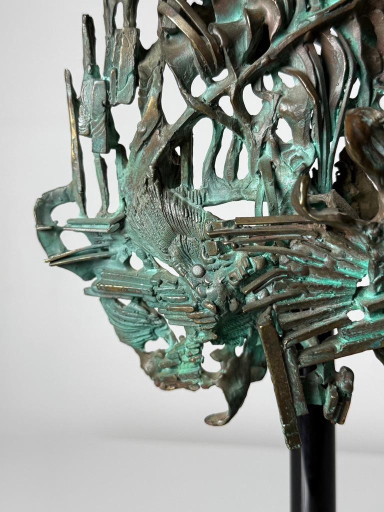 Mid-Century Modern Glen Michaels Abstract Brutalist Bronze Table Top Sculpture 1970s For Sale