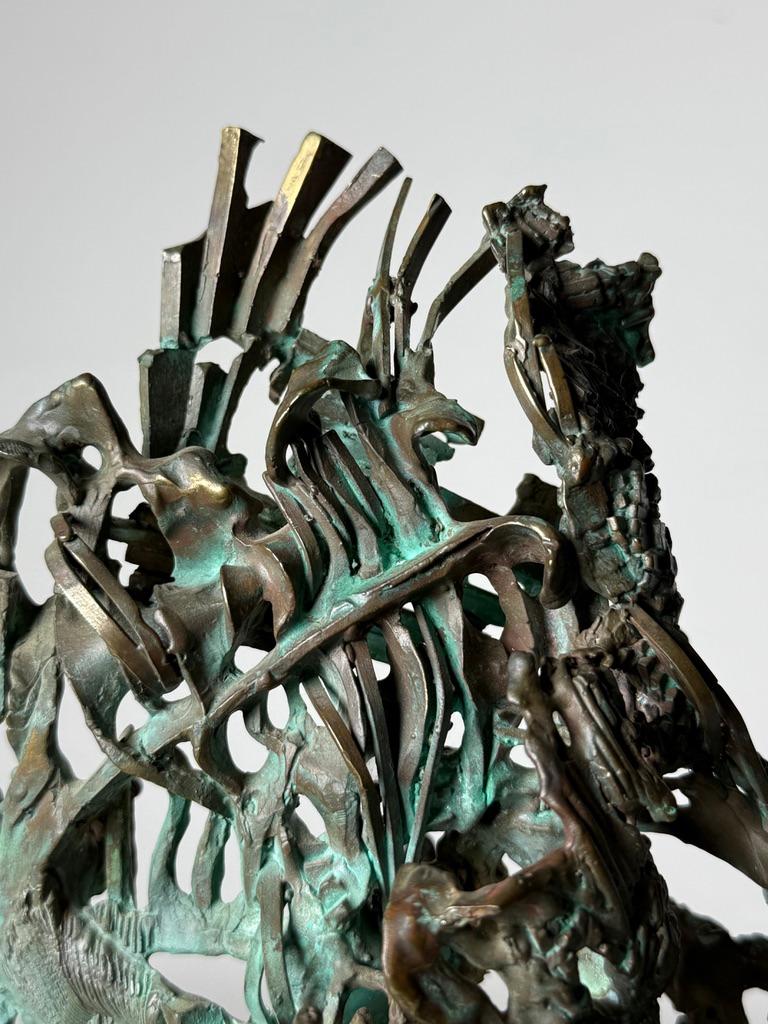 Glen Michaels Abstract Brutalist Bronze Table Top Sculpture 1970s In Good Condition For Sale In Troy, MI