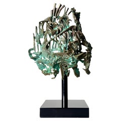 Glen Michaels Abstract Brutalist Bronze Table Top Sculpture 1970s