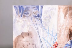 Glen Michaels Modern Blue Red and Brown Watercolor Drawing Unsigned 12hx9w