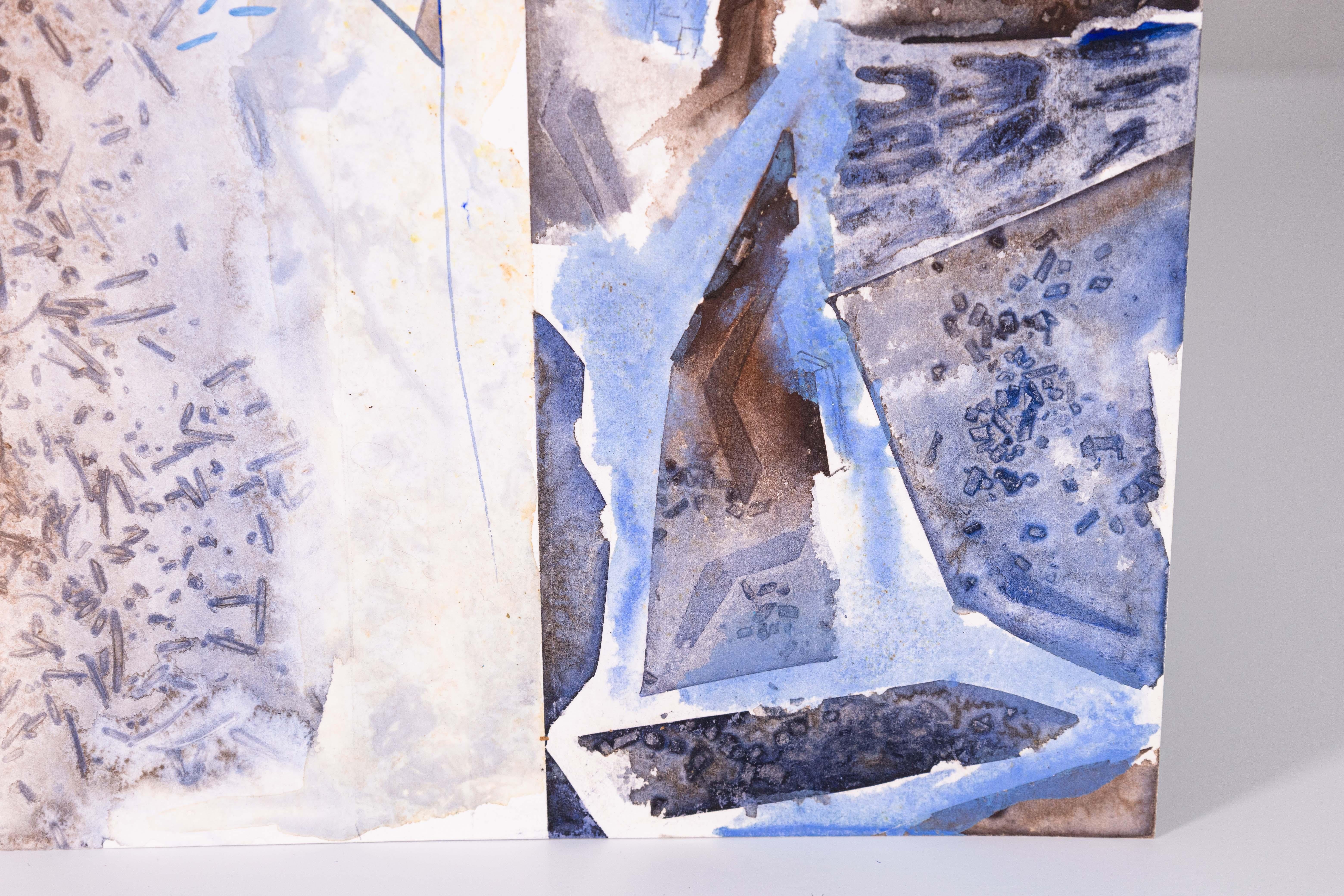 Glen Michaels Modern Blau Rot und Brown Aquarell Zeichnung Unsigned 12hx9w (Papier) im Angebot