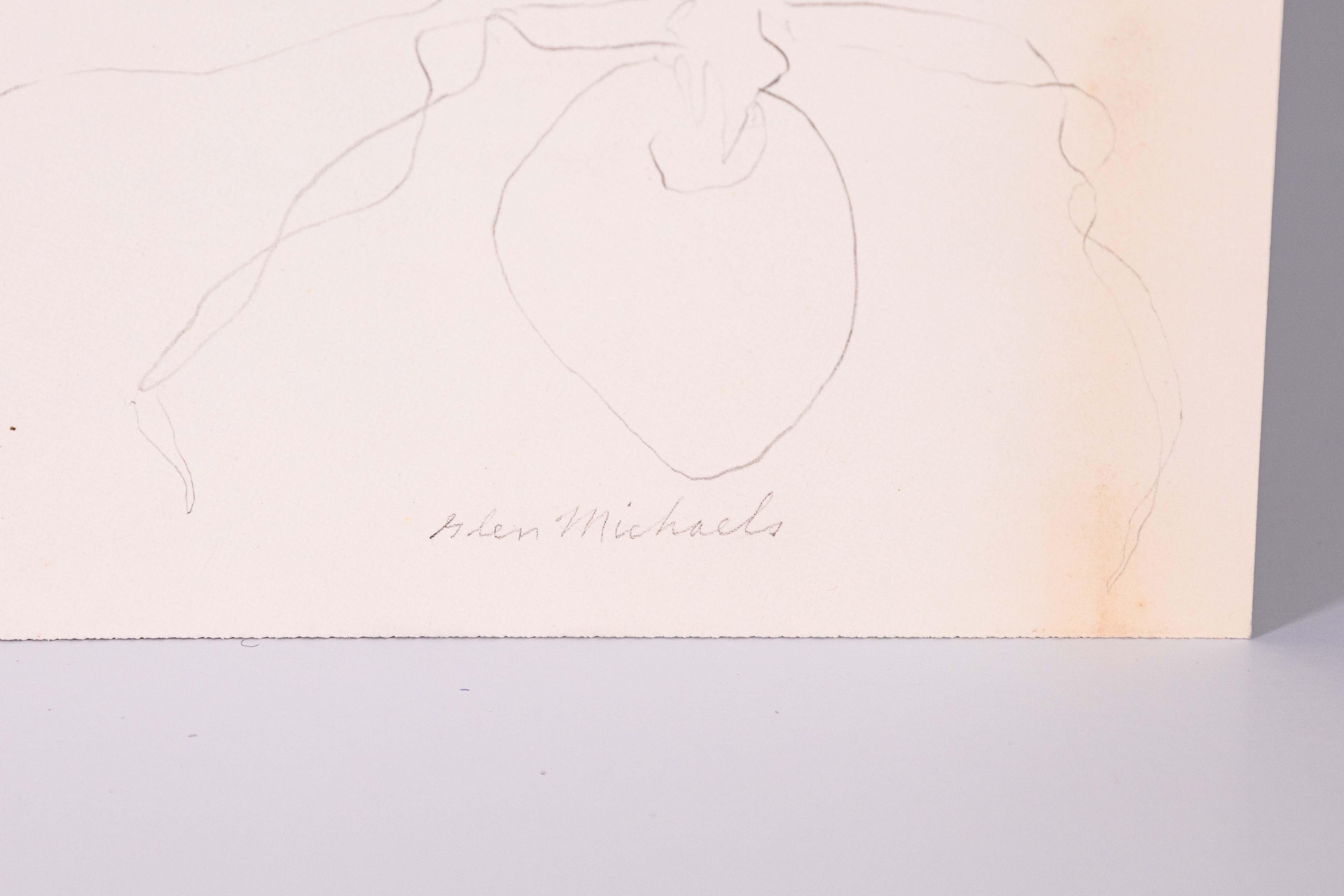 Glen Michaels, signierte moderne Orchideen-Graphit-Zeichnung auf Papier, 14h x 11w, ungerahmt im Angebot 1