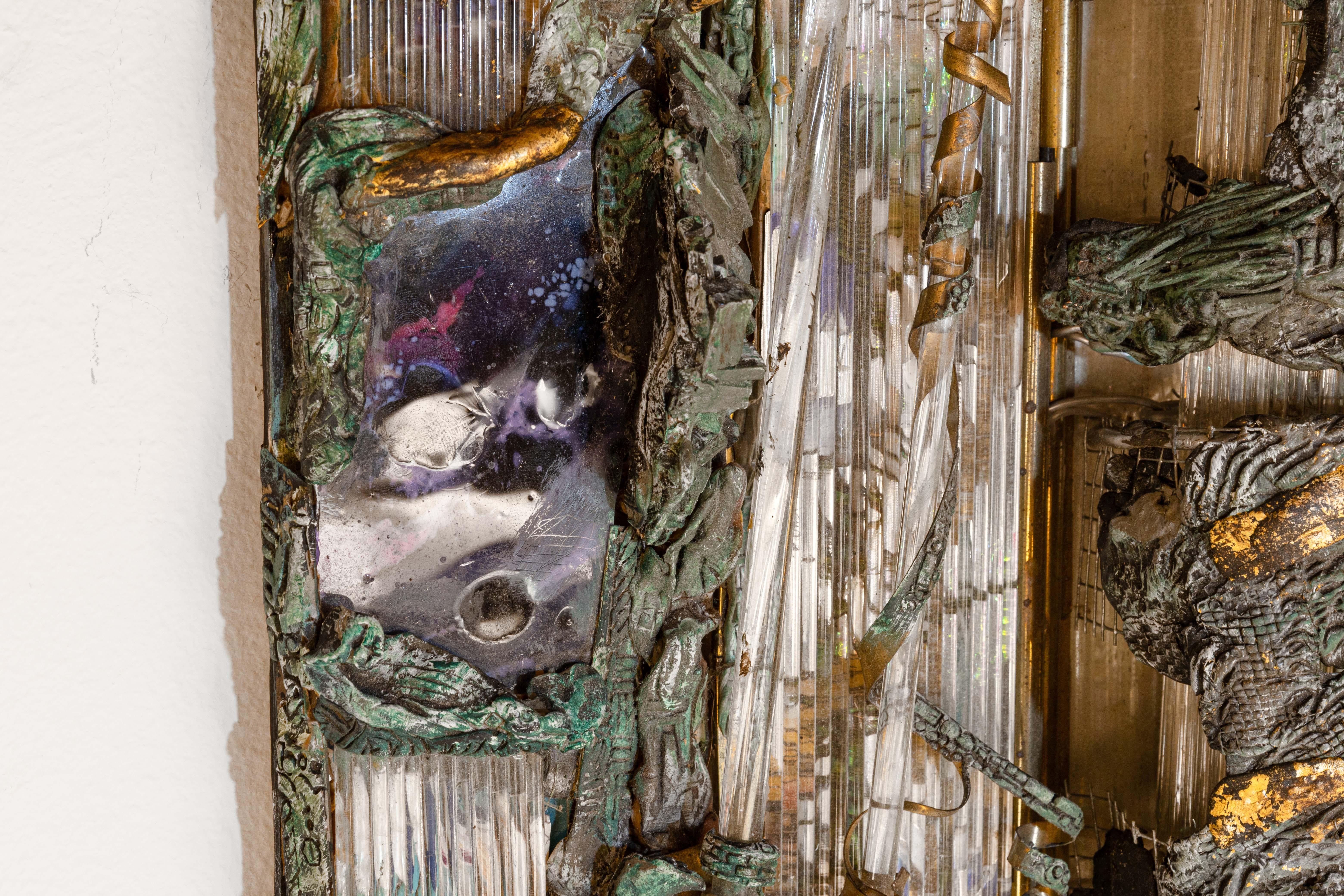 American Glen Michaels Signed Mosaic Wall Sculpture Assemblage Ceramic, Stone, Bronze For Sale