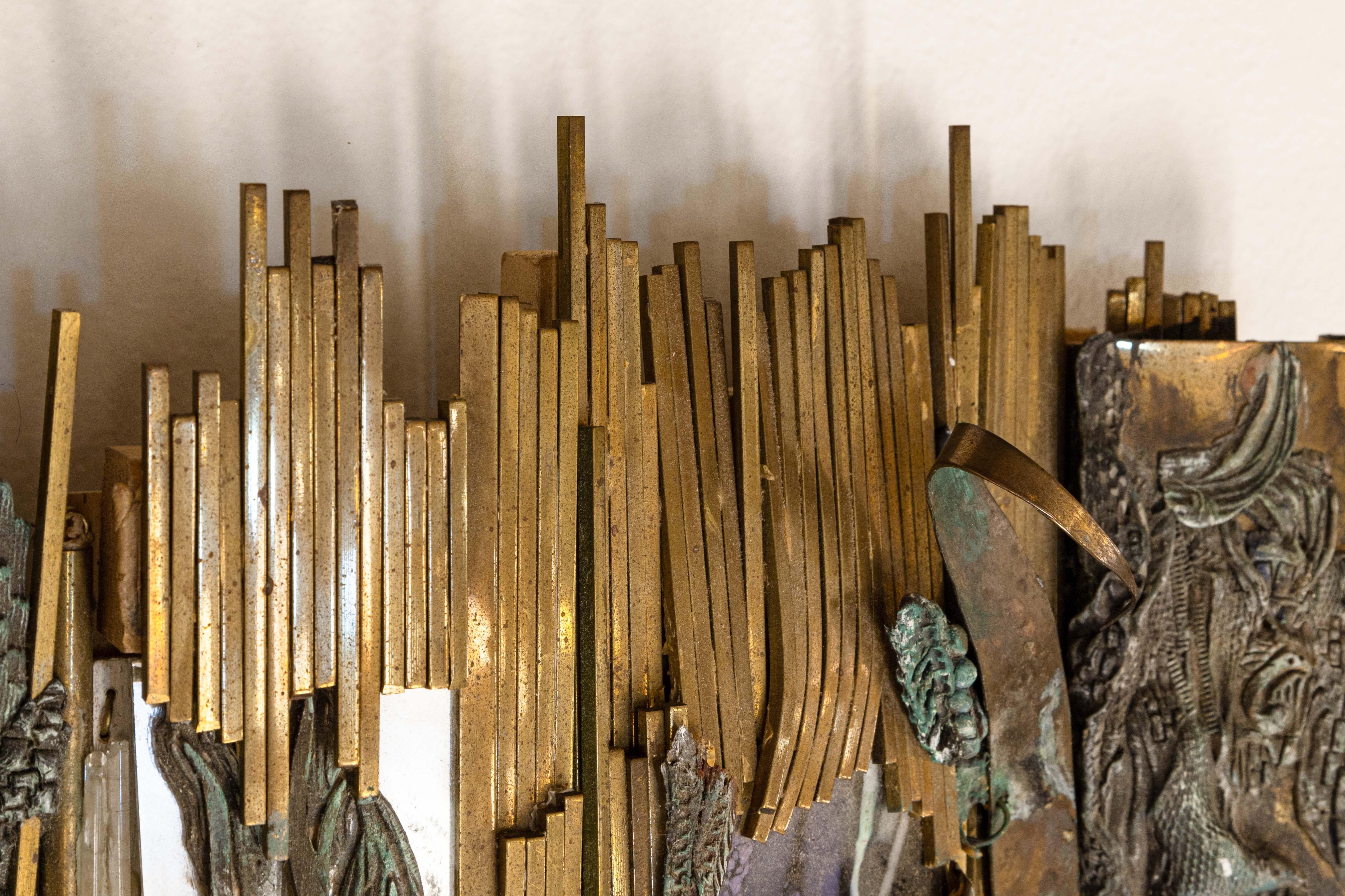 Metal Glen Michaels Signed Mosaic Wall Sculpture Assemblage Ceramic, Stone, Bronze For Sale