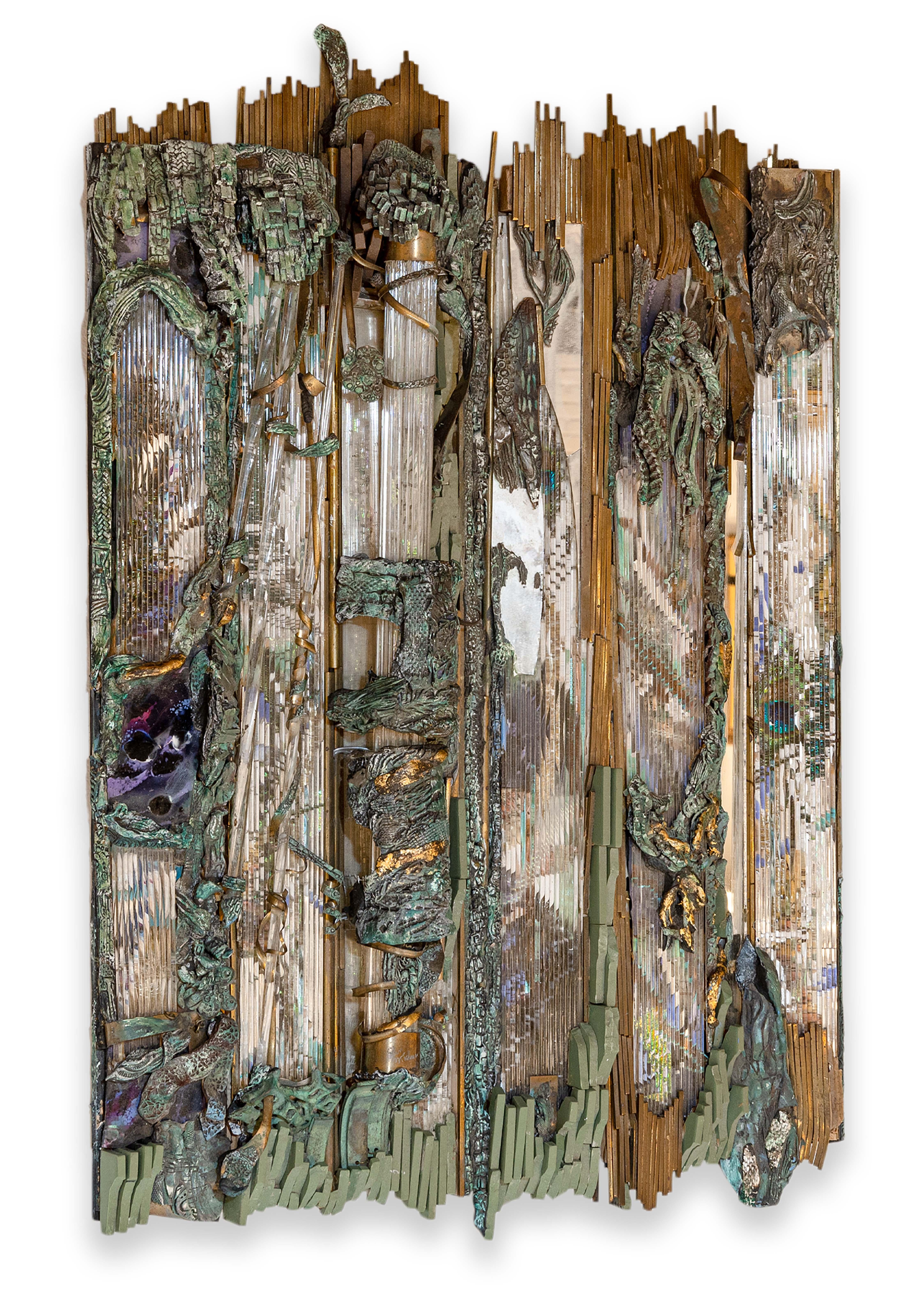 Glen Michaels Signed Mosaic Wall Sculpture Assemblage Ceramic, Stone, Bronze For Sale 2