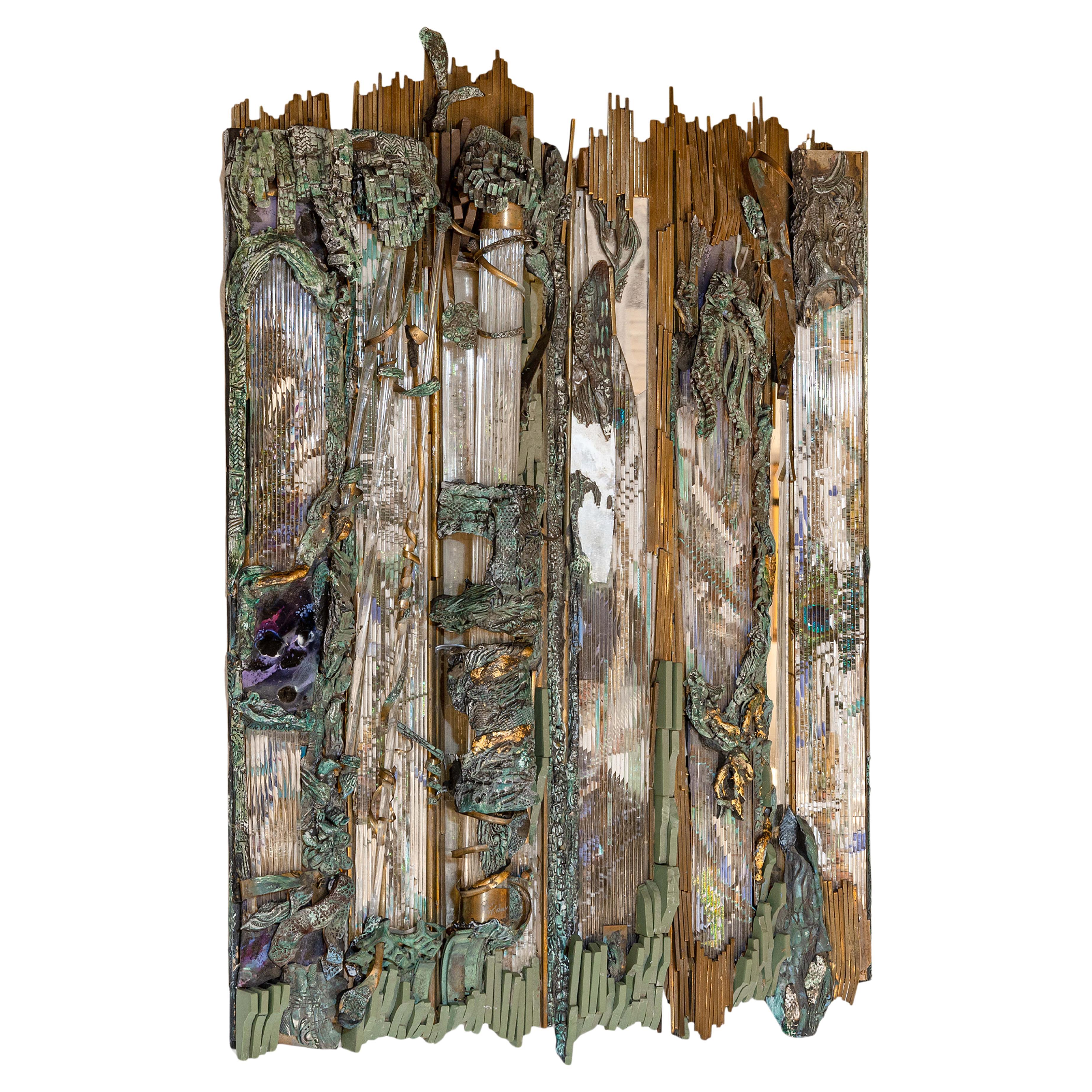 Glen Michaels Signed Mosaic Wall Sculpture Assemblage Ceramic, Stone, Bronze For Sale