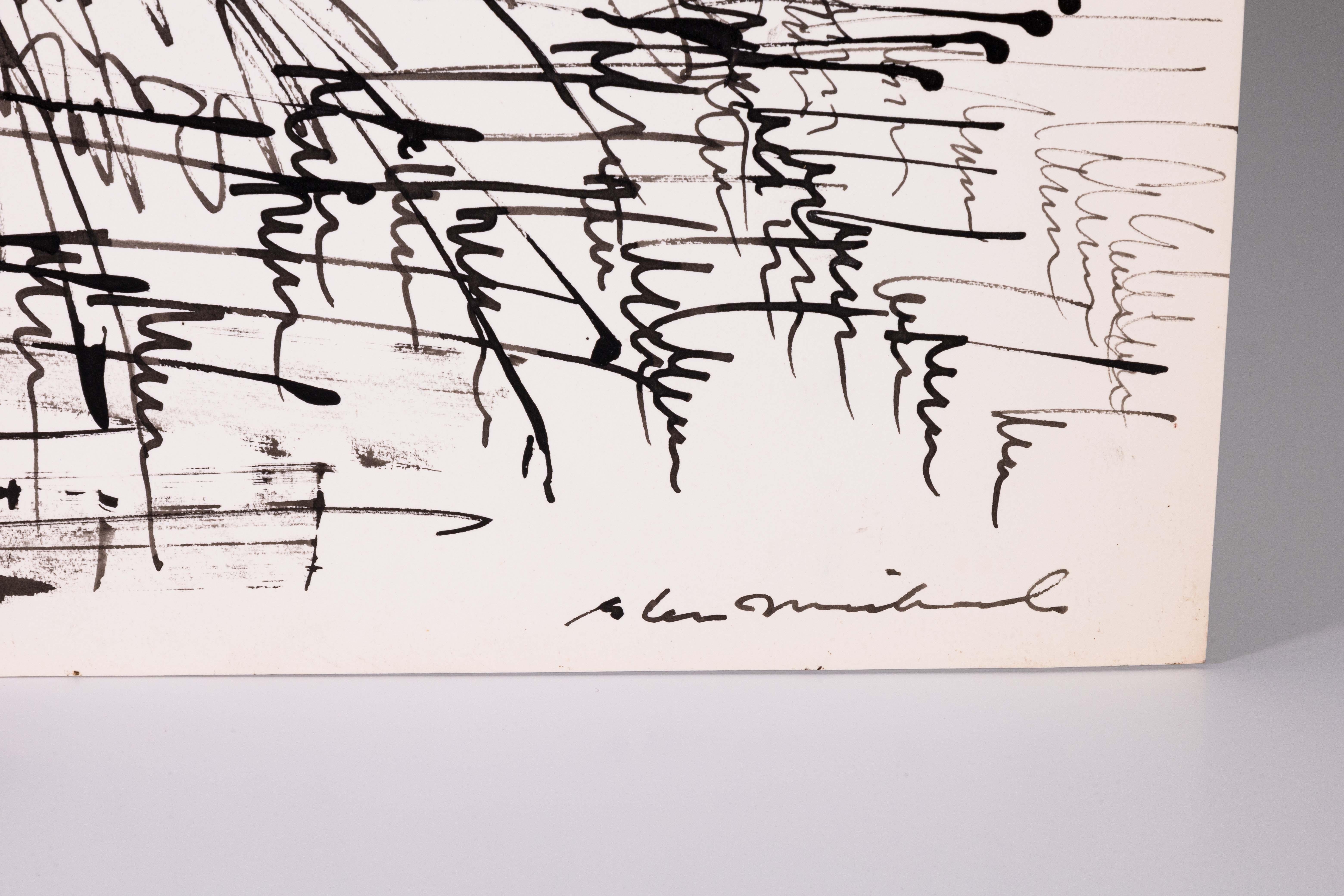 Glen Michaels Signed Set of 3 Modern Signed Ink Drawings on Paper 23x14.5 For Sale 5