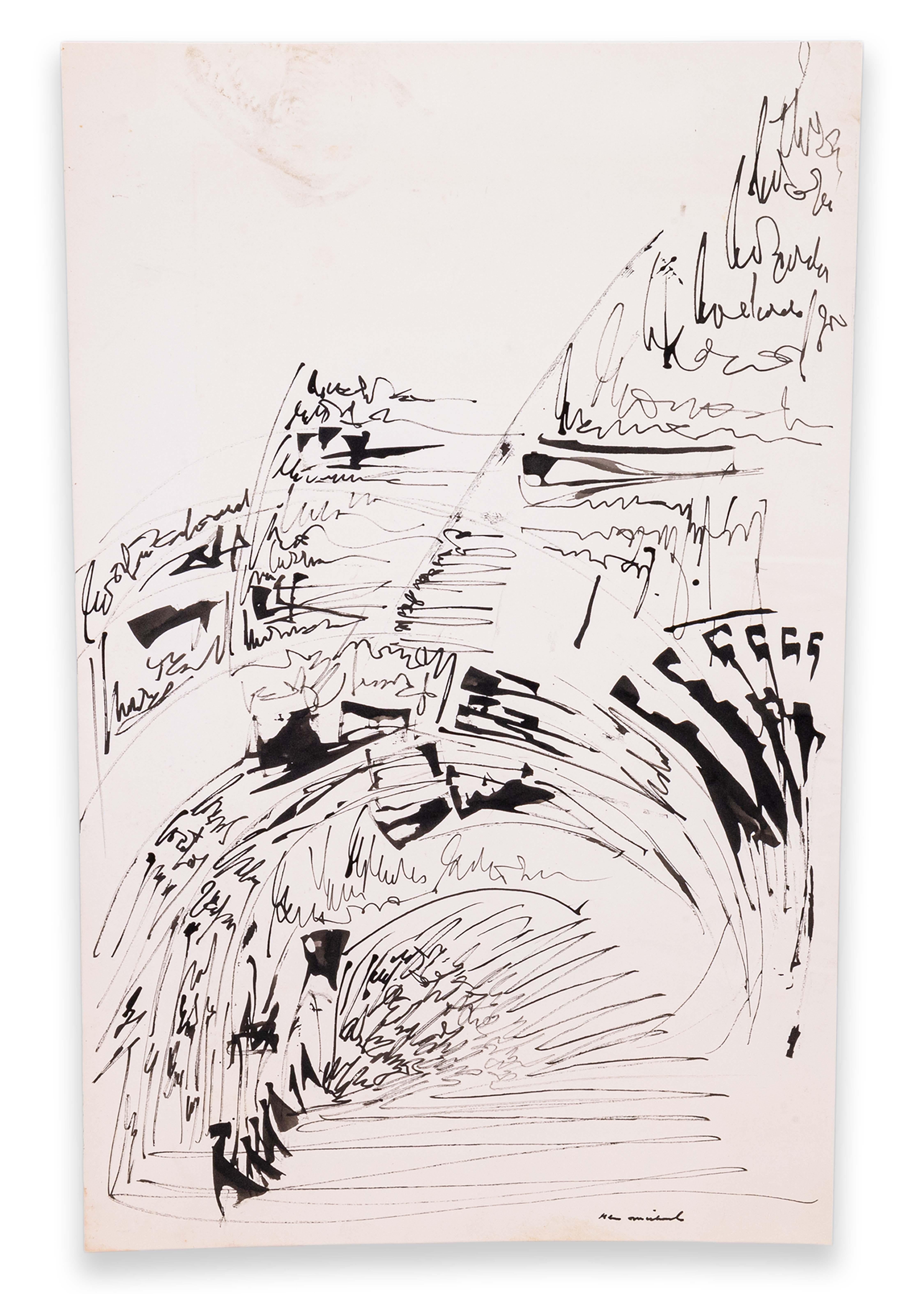Glen Michaels Signed Set of 3 Modern Signed Ink Drawings on Paper 23x14.5 For Sale 8