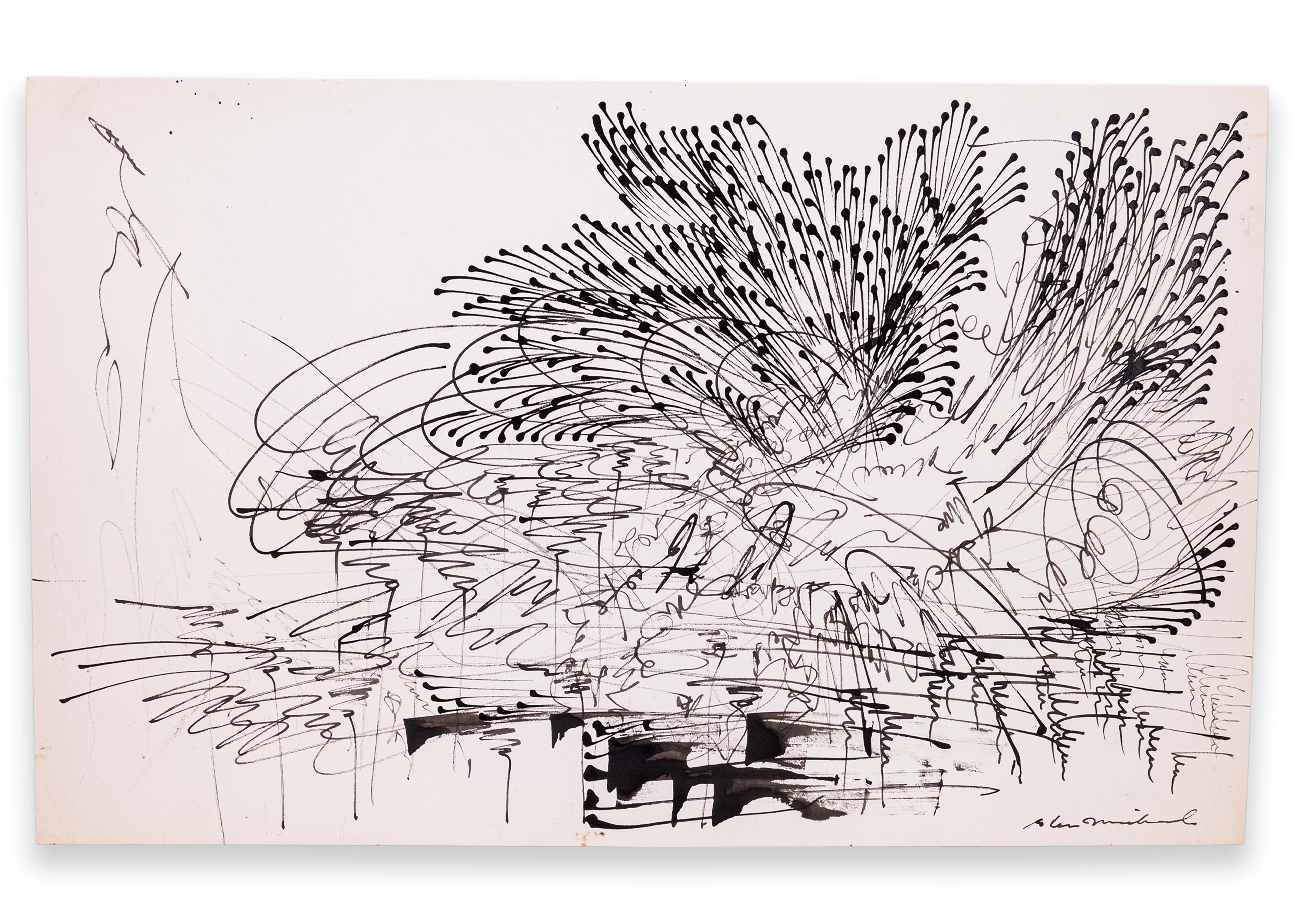 Glen Michaels Signed Set of 3 Modern Signed Ink Drawings on Paper 23x14.5 For Sale 9