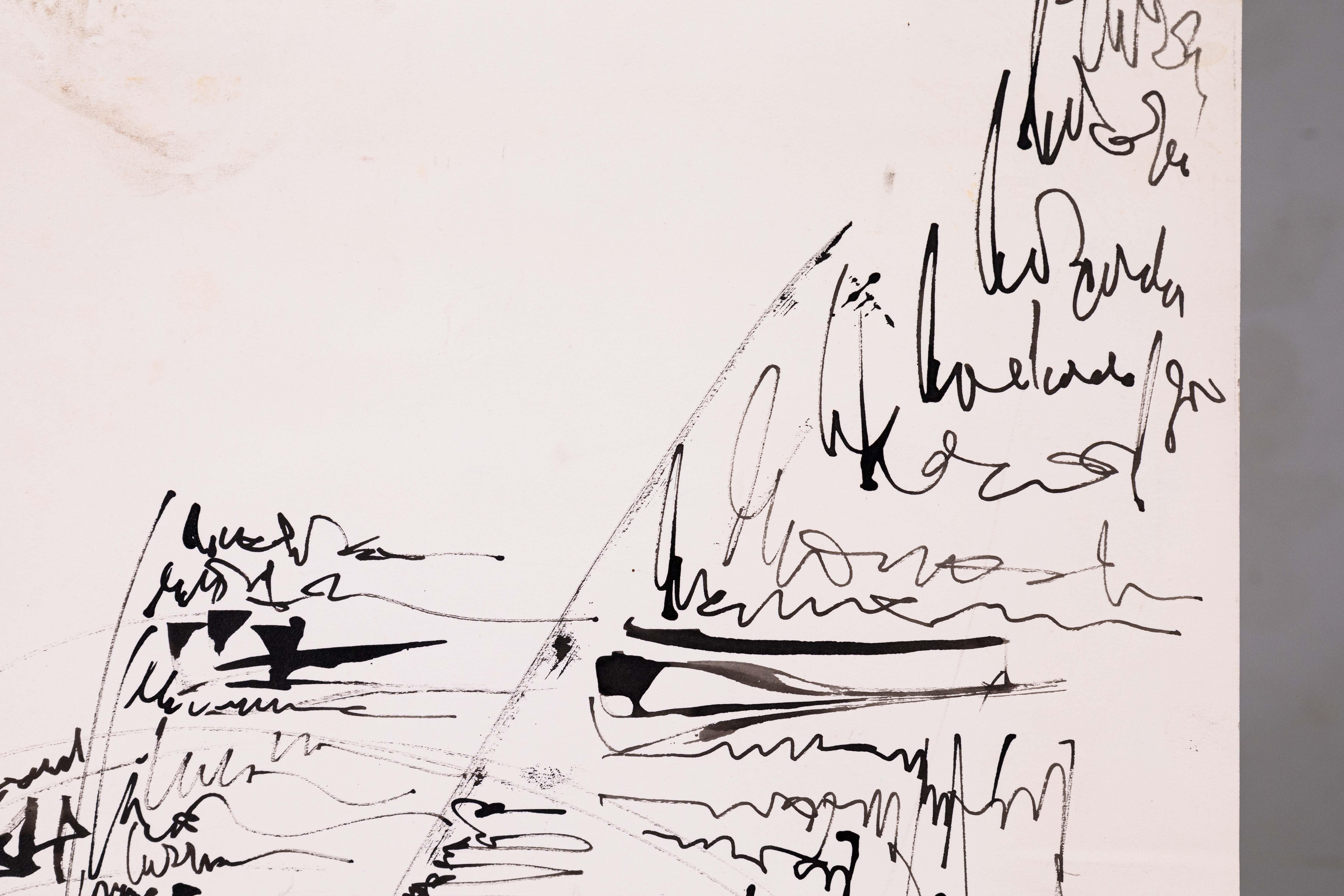 Contemporary Glen Michaels Signed Set of 3 Modern Signed Ink Drawings on Paper 23x14.5 For Sale