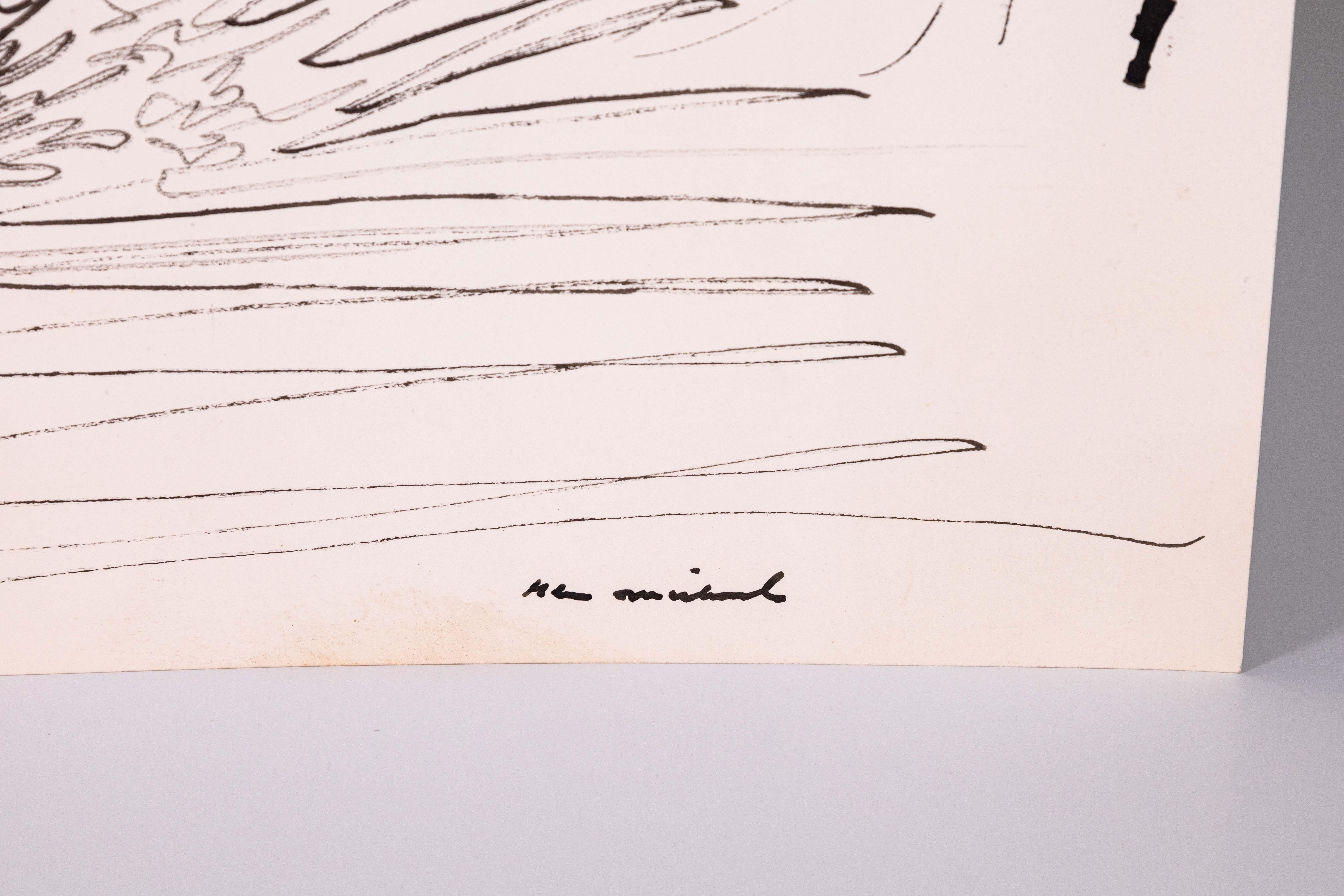 Glen Michaels Signed Set of 3 Modern Signed Ink Drawings on Paper 23x14.5 For Sale 2