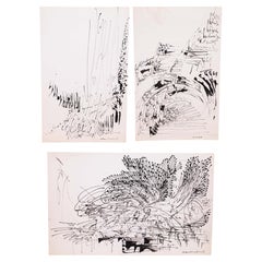 Glen Michaels Signierter Satz von 3 modernen signierten Tintenzeichnungen auf Papier 23x14,5