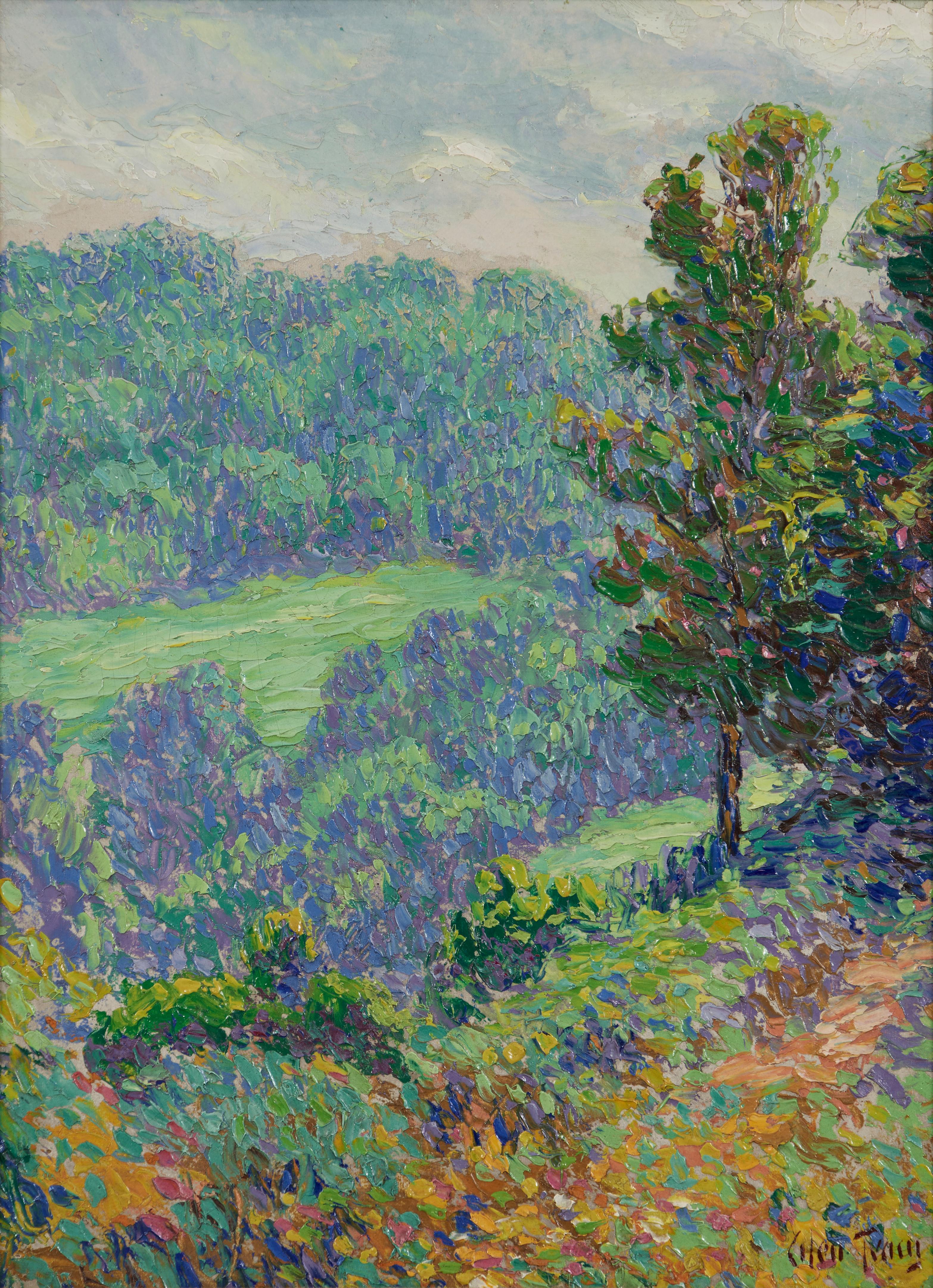 Summer Impressionist Landscape w/ Trees – Painting von Glen Tracy