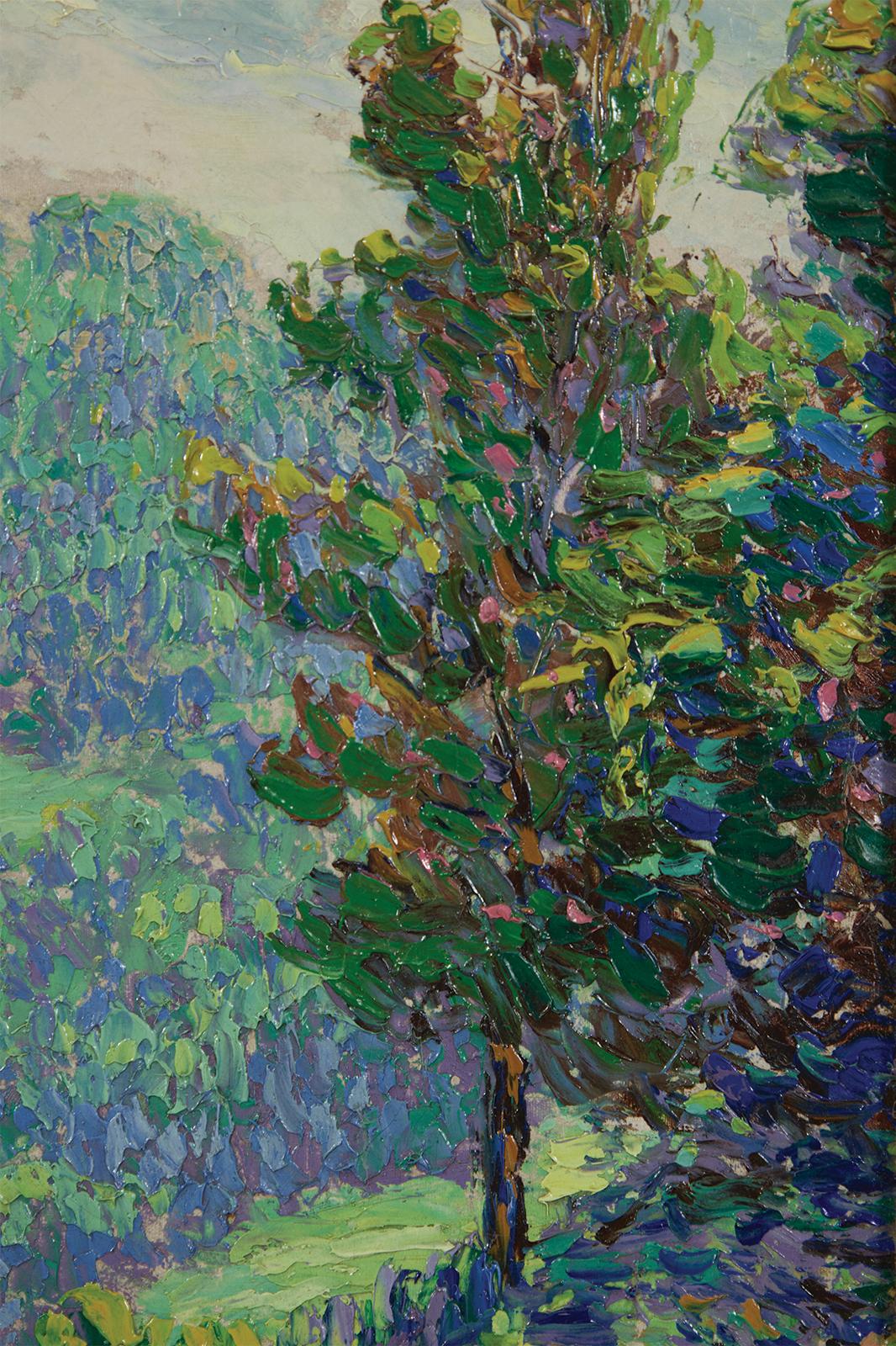 Summer Impressionist Landscape w/ Trees (Braun), Landscape Painting, von Glen Tracy